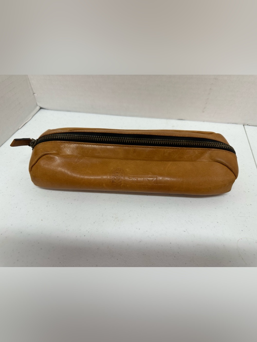 TUMI 40th Anniversary 1975 Brown Leather Pencil Case Cord Tech Pouch